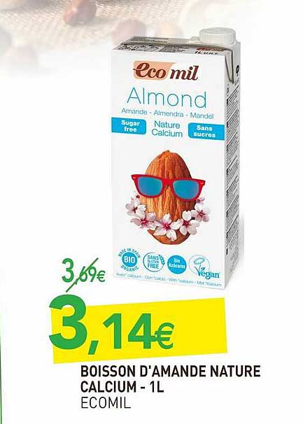 boisson d'amande nature calcium - 1 l ecomil