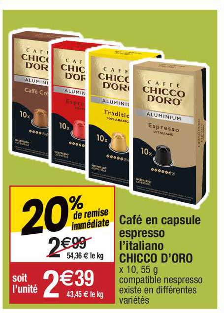 café en capsule espresso l'italiano chicco d'oro