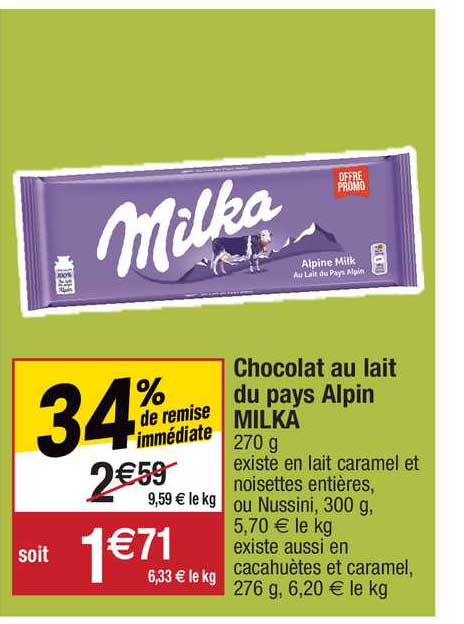 Chocolat Au Lait Du Pays Alpin Milka