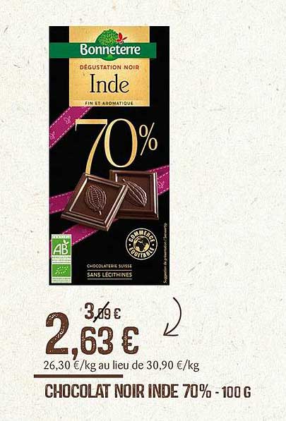 Chocolat Noir Inde 70% - 100 G Bonneterre