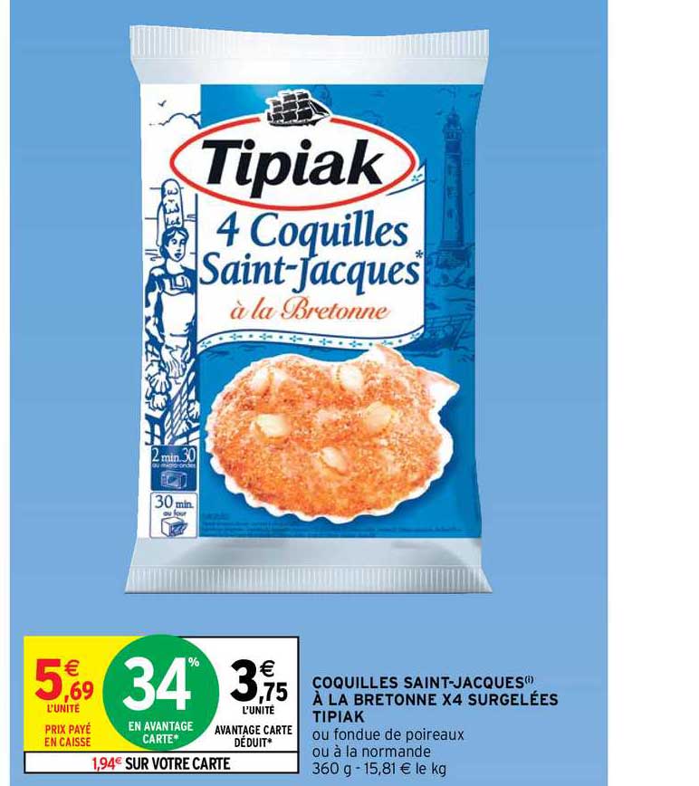 coquilles saint-jacques à la bretonne x4 surgelées tipiak