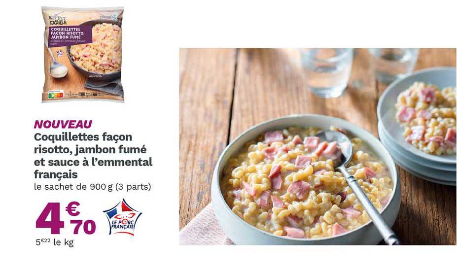 coquillettes façon risotto, jambon fumé et sauce à l'emmental français