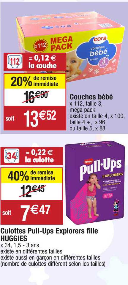 couches bébé, culottes pull-ups explorers fille huggies