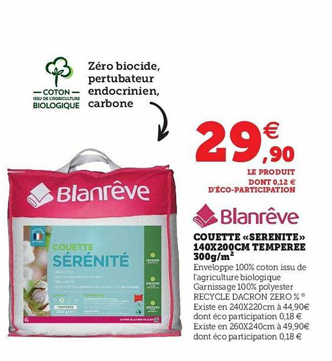 Couette «sérénité» 140 X 200 Cm Tempérée 300g-m²