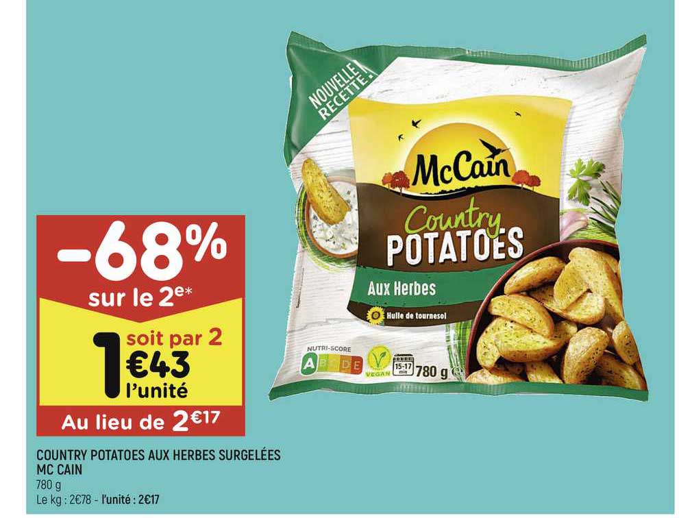country potatoes aux herbes surgelées mc cain