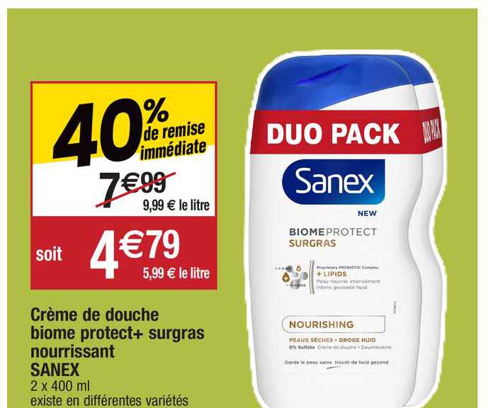 crème de douche biome protect+ surgras nourrissant sanex