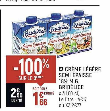 crème légère semi épaisse 18% m.g. bridélice