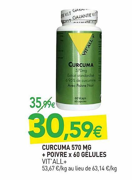 Curcuma 570 Mg + Poivre X 60 Gélules Vit'all+