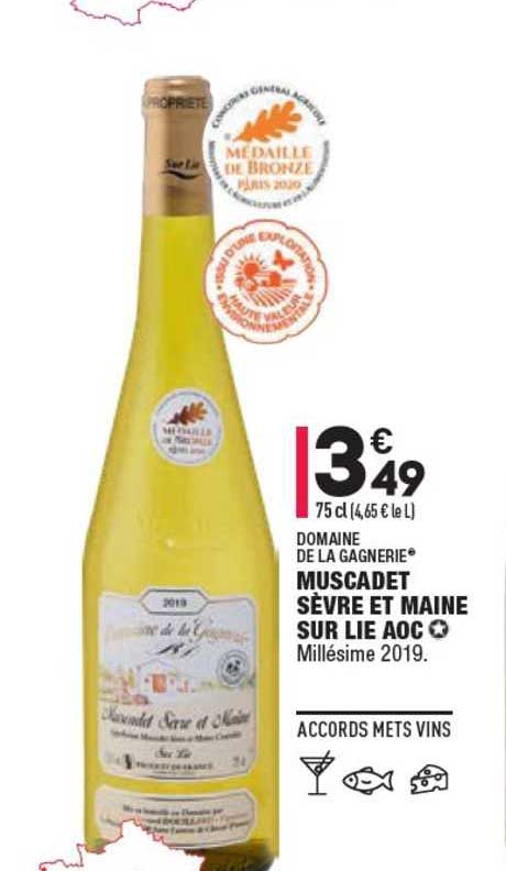 domaine de la gagnerie muscadet sèvre et maine sur lie aoc millésime 2019.