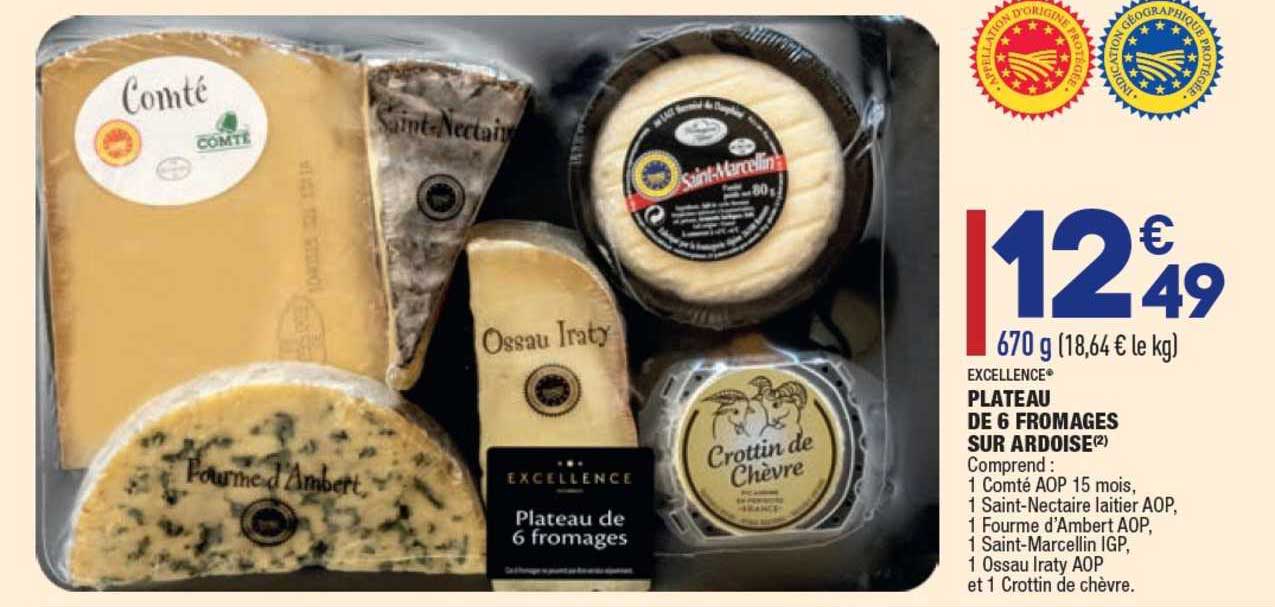 excellence platea de 6 fromages sur ardoise
