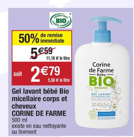 gel lavant bébé bio micellaire corps et cheveux corine de farme