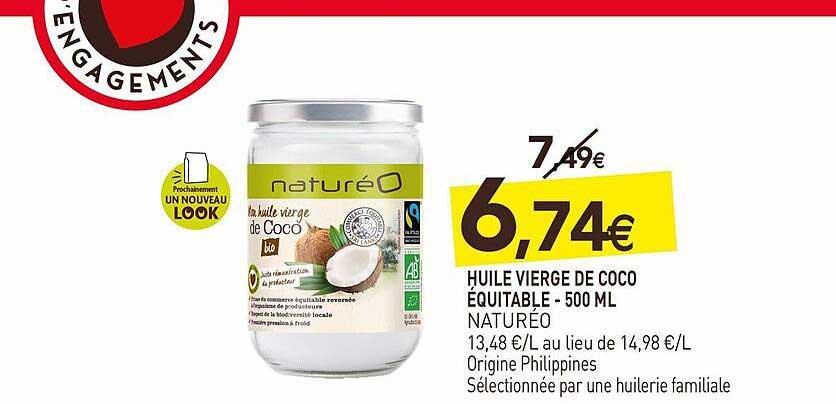Huile Vierge De Coco équitable - 500 Ml Naturéo