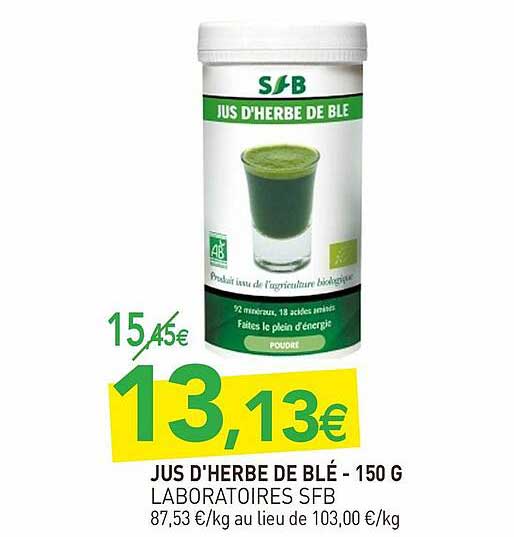 jus d'herbe de blé - 150 g laboratoires sfb