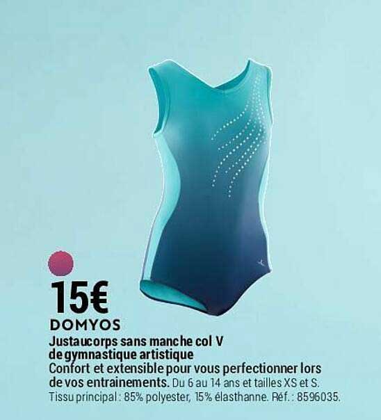 justaucorps sans manche col v de gymnastique artistique domyos