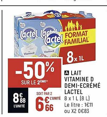 lait vitamine d demi-écrémé lactel