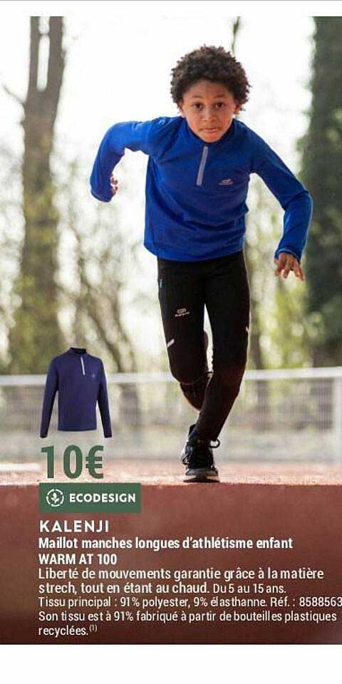 maillot manches longues d'atlétisme enfant warm at 100 kalenji