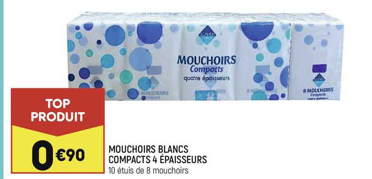 mouchoirs blancs compacts 4 épaisseurs
