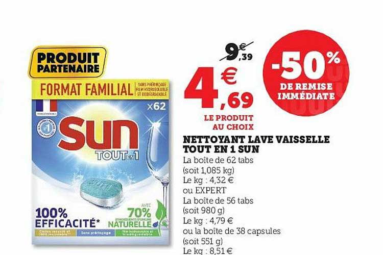 nettoyant lave vaisselle tout en 1 sun