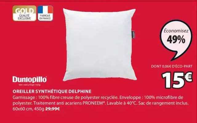 oreiller synthétique delphine dunlopillo