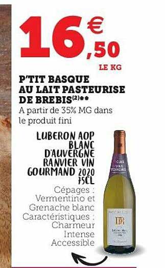 p'tit basque au lait pasteurisé de brebis, luberon aop blanc d'auvergne ranvier vin gourmand 2020