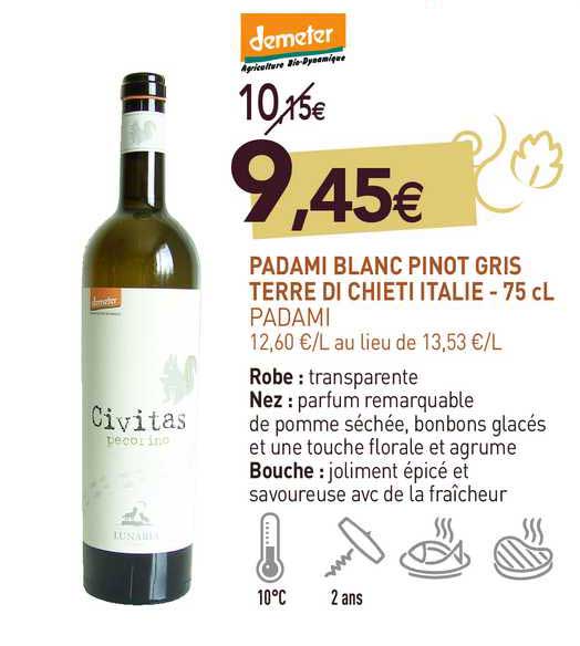 Padami Blanc Pinot Gris Terre Di Chieti Italie - 75 Cl Padami