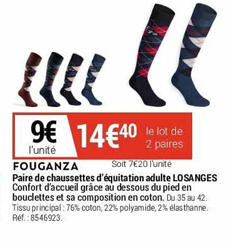 paire de chaussettes déquitation adulte losanges fouganza