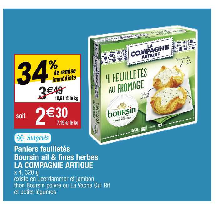 paniers feuilletés boursin ail & fines herbes la compagnie artique