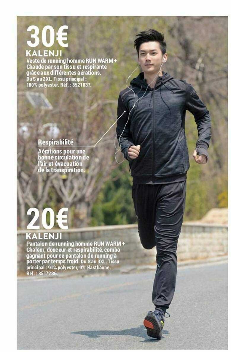 pantalon de running homme run warm+ kalenji