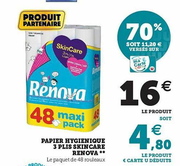 papier hygiénique 3 plis skincare renova