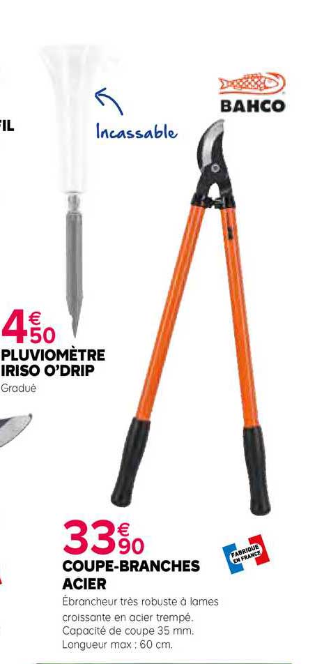 pluviomètre iriso o'drip, coupe-branches acier