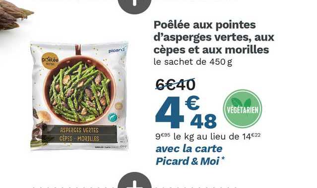 poêlée aux pointes d'asperges vertes, aux cèpes et aux morilles