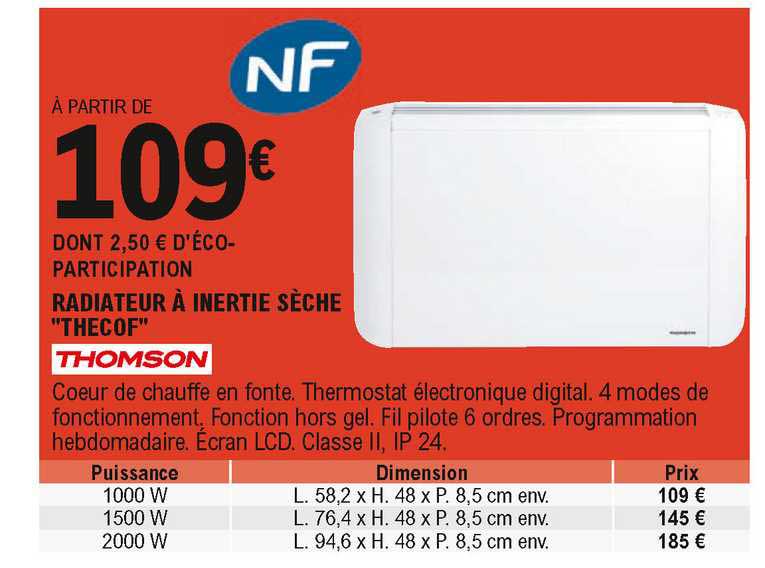 Radiateur à Inertie Sèche "thecof" Thomson