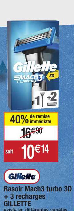 rasoir mach3 turbo 3d + 3 recharges gillette