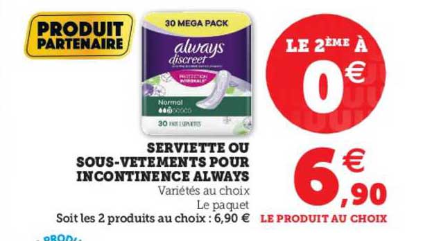 serviette ou sous-vêtements pour incontinence always