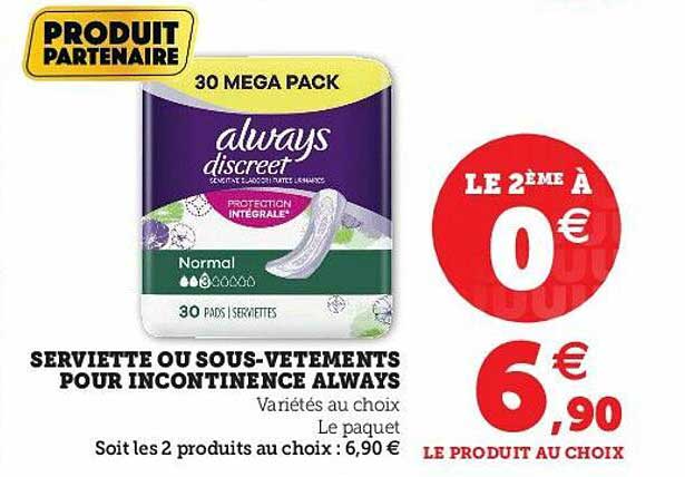 serviette ou sous-vêtements pour incontinence always