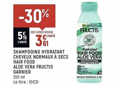 shampooing hydratant cheveux normaux à secs hair food aloé vera fructis garnier
