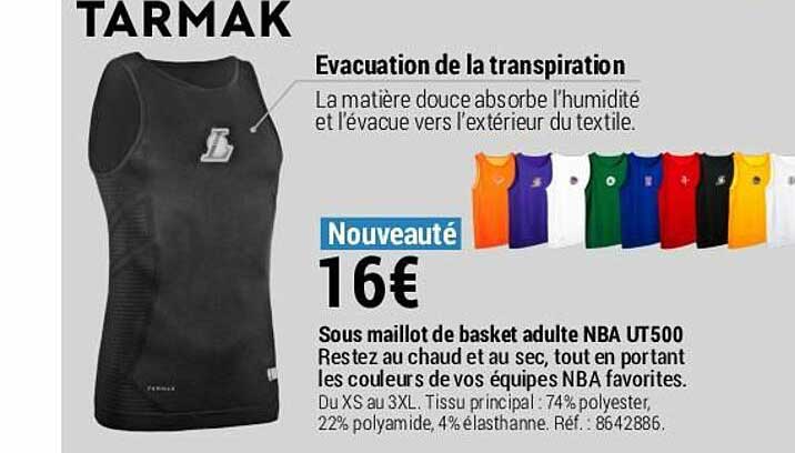 sous maillot de basket adulte nba ut500 tarmak