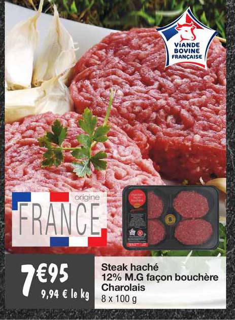 steak haché 12% m.g. façon bouchère charolais