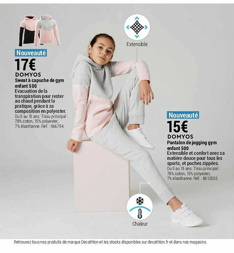 Sweat à Capuche De Gym Enfant 500 Domyos, Pantalon De Jogging Gym Endant 500 Domyos