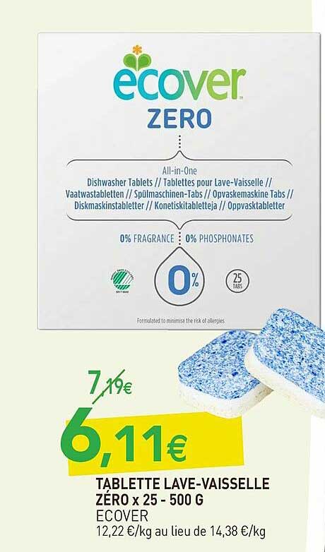 tablette lave-vaisselle zéro x25 - 500 g ecover