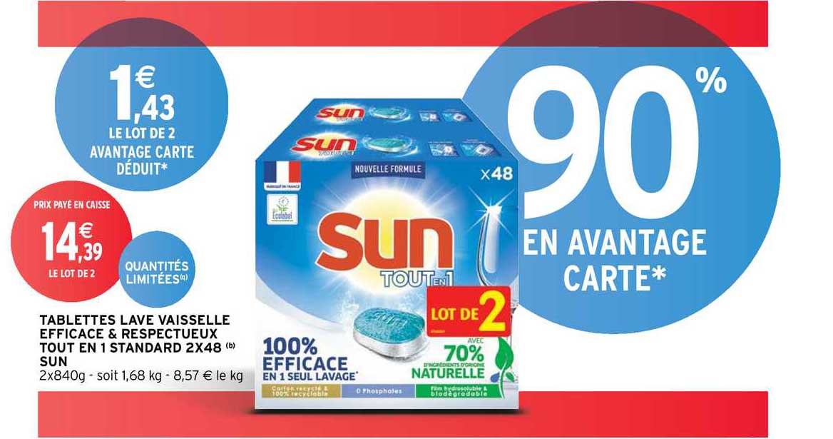tablettes lave vaisselle efficace & respectueux tout en 1 standards 2x48 sun