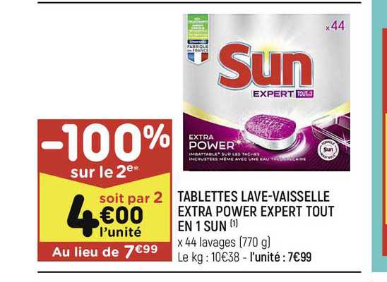 tablettes lave-vaisselle extra power expert tout en 1 sun
