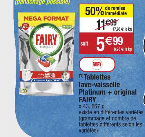 tablettes lave-vaisselle platinum + original fairy