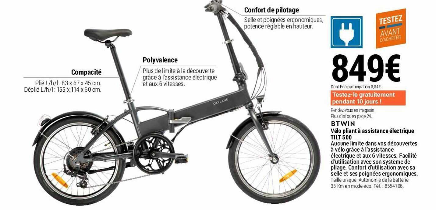 vélo pliant à assistance électrique tilt 500 btwin