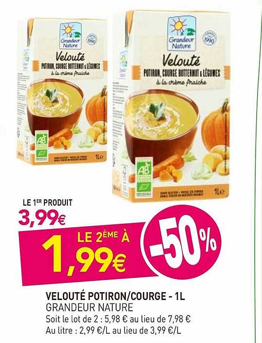 velouté potiron - courge - 1l grandeur nature