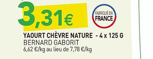 Yaourt Chèvre Nature - 4x 125 G Bernard Gaborit
