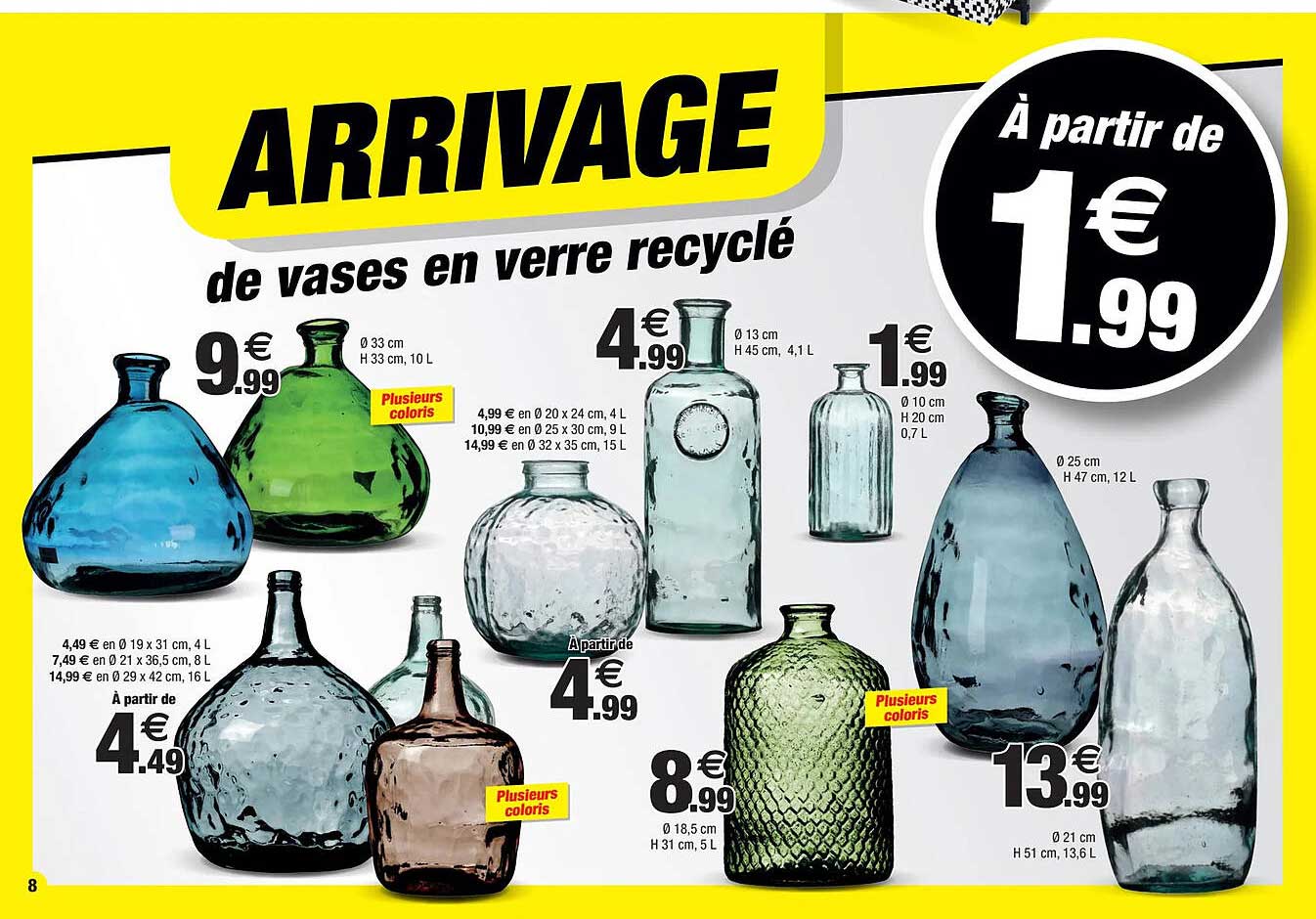 arrivage de vases en verre recyclé