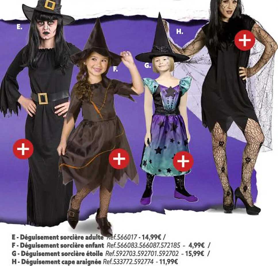 déguisement sorcièr adulte, déguisement sorcière enfant, déguisement sorcière étoile, déguisement cape araignée