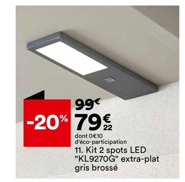 kit 2 spots led "kl9270g" extra-plat gris brossé