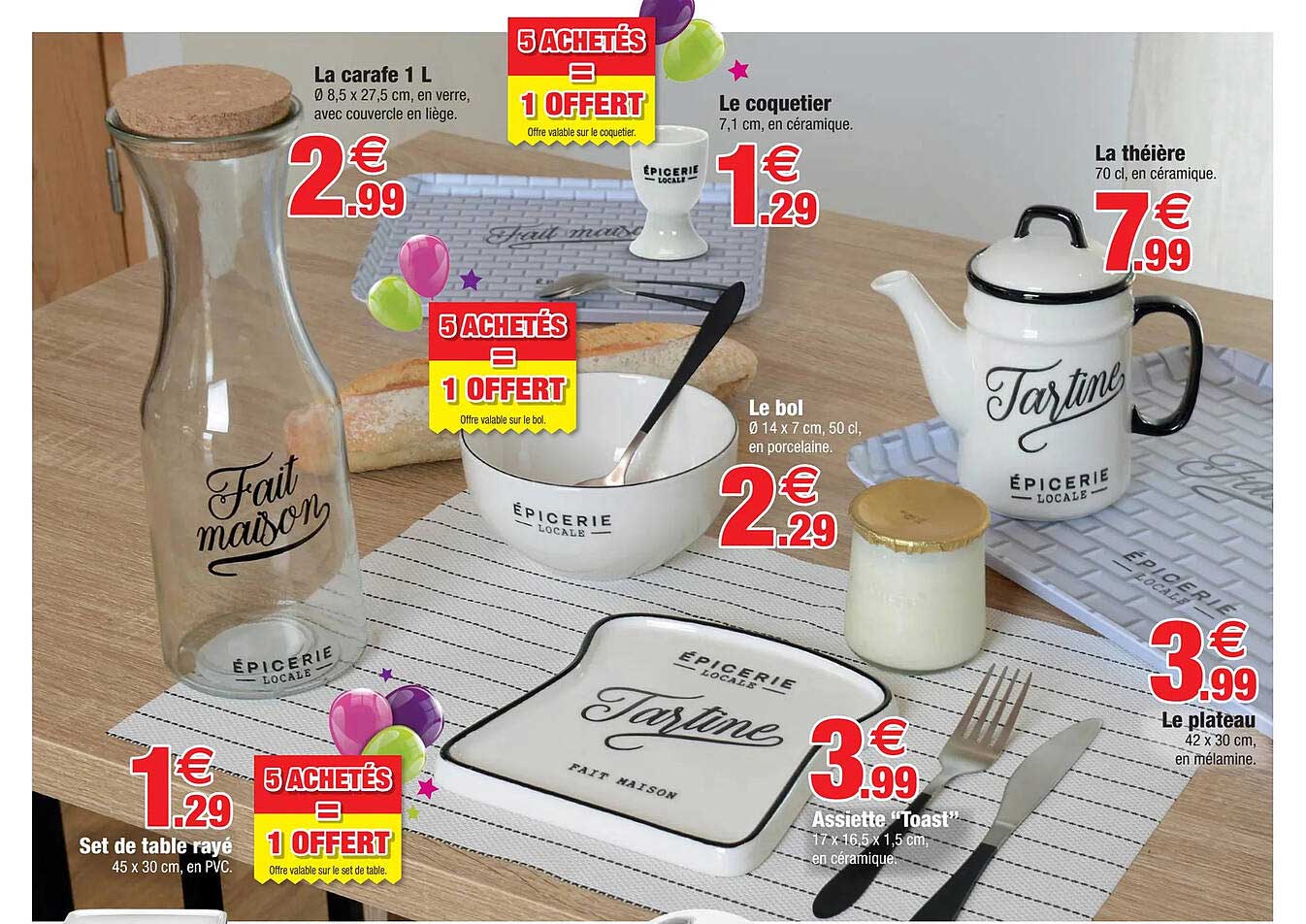La Carafe 1l, Le Coquetier, Set De Table Rayé, La Théière, Le Bol, Assiette "toast", Le Plateau